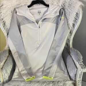 Nike Light Gray and Neon Yellow Half-Zip Hoodie